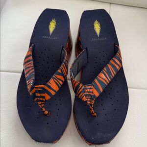 Volatile Navy and Orange Striped Sandals Size 9 Auburn Tiger Striped